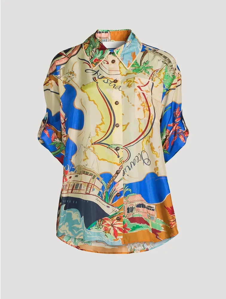 Alight Silk Shirt Nautical Map Print