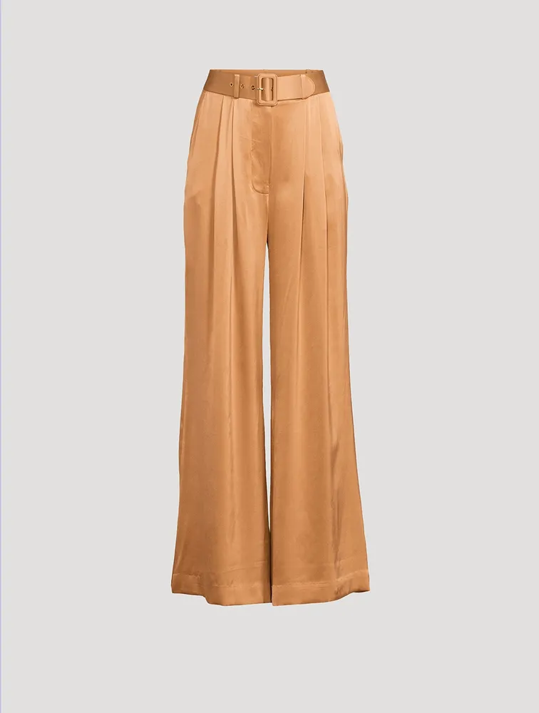 Tuck High-Waisted Silk Trousers