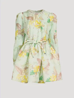 Matchmaker Linen And Silk Mini Dress Floral Print
