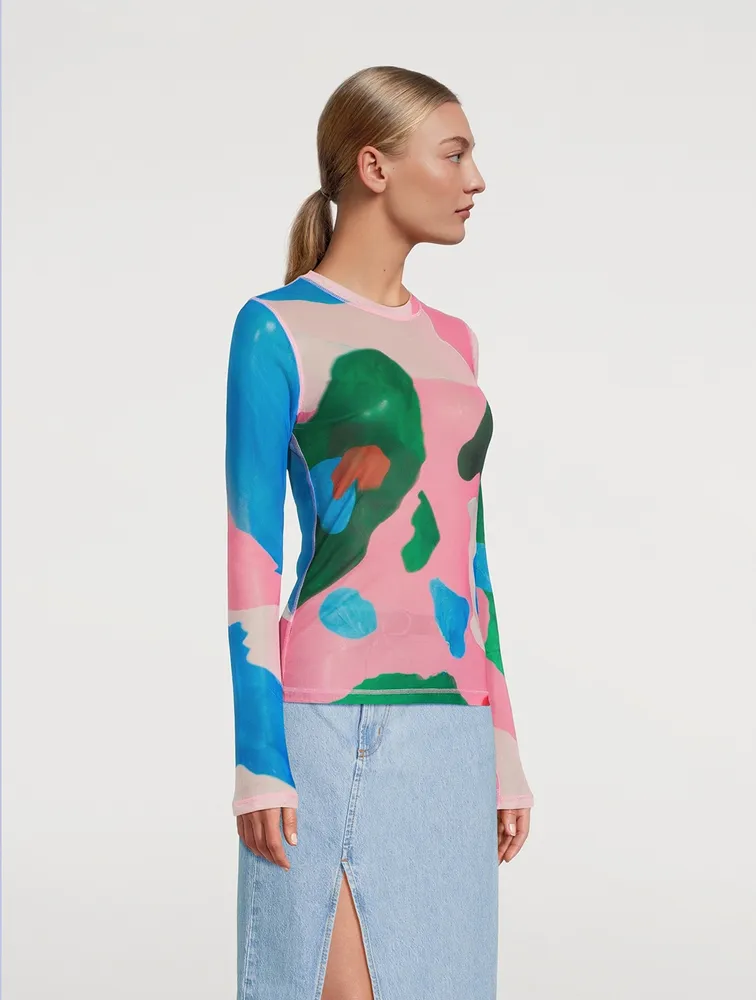 Long-Sleeve Mesh T-Shirt Bunny Print