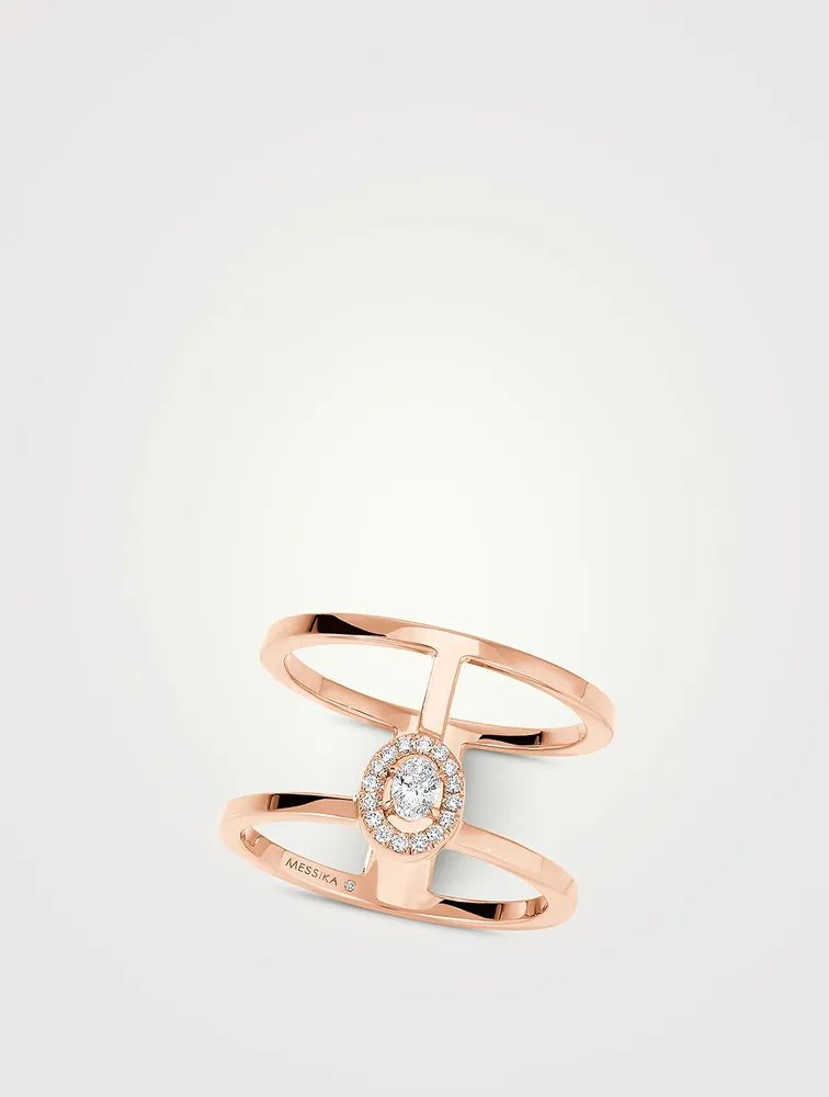 Glam'Azone 2 Rows 18K Rose Gold Ring With Diamonds