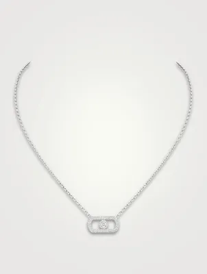 So Move 18K White Gold Pavé Necklace With Diamonds