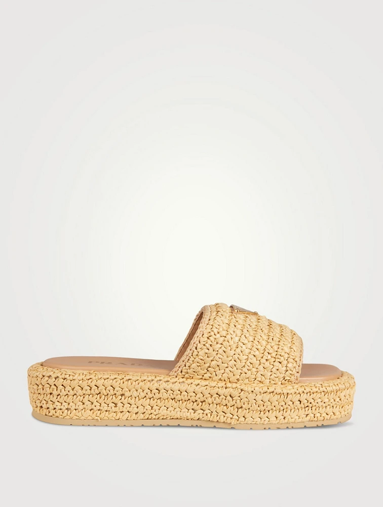 Raffia Flatform Slide Sandals