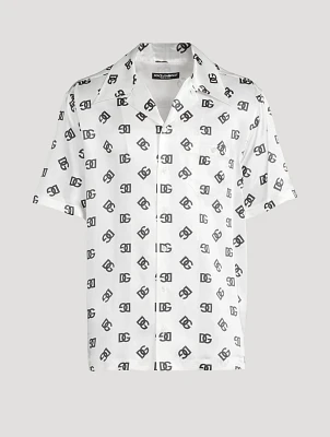 Silk Short-Sleeve Shirt Monogram Print