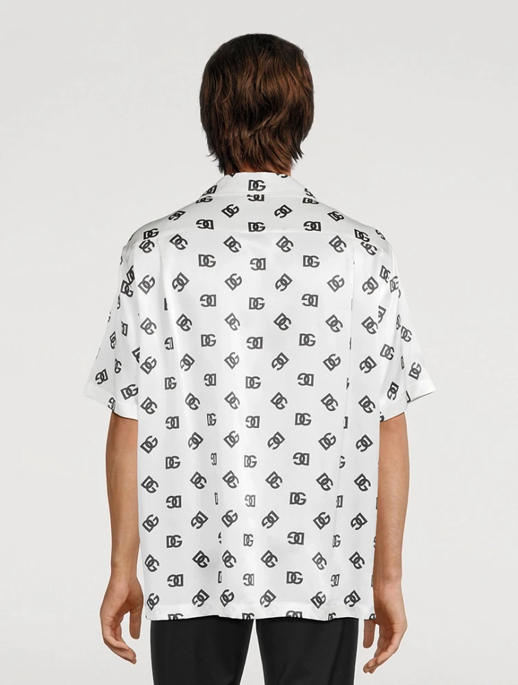 Silk Short-Sleeve Shirt Monogram Print