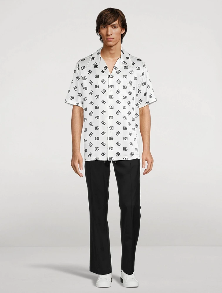 Silk Short-Sleeve Shirt Monogram Print