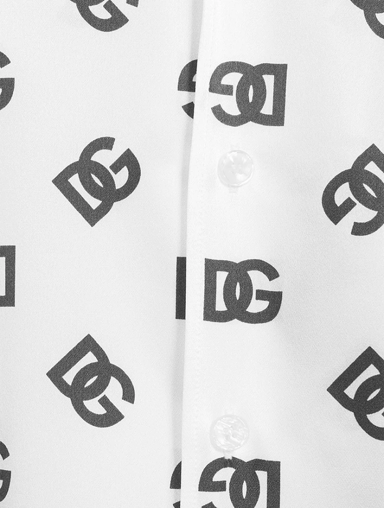 Silk Short-Sleeve Shirt Monogram Print