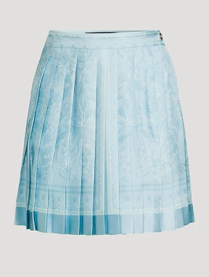 Pleated Silk Mini Skirt Barocco Print