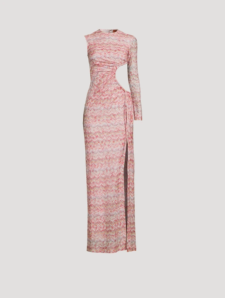 Ruched One-Sleeve Maxi Dress