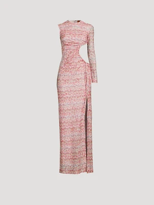 Ruched One-Sleeve Maxi Dress