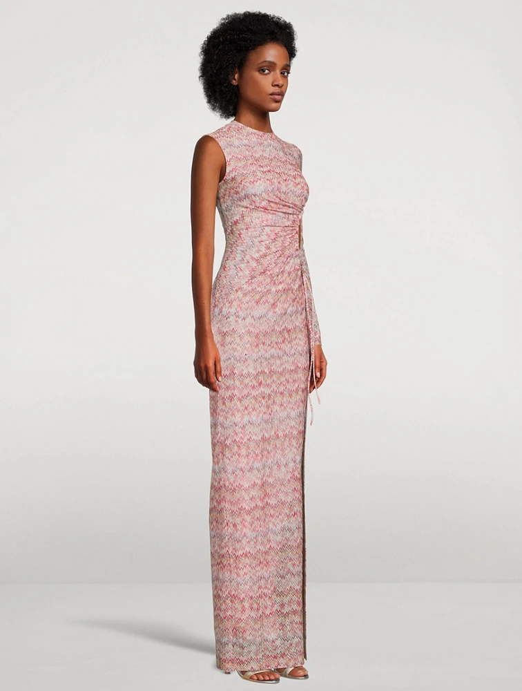 Ruched One-Sleeve Maxi Dress