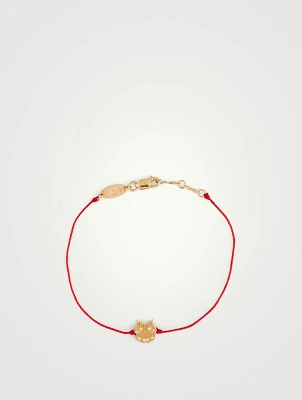 Mini Ryu Dragon 18K Gold String Bracelet With Diamonds