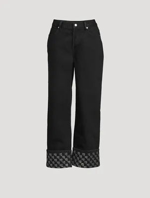 Straight-Leg Jeans With Crystal Logo Cuff