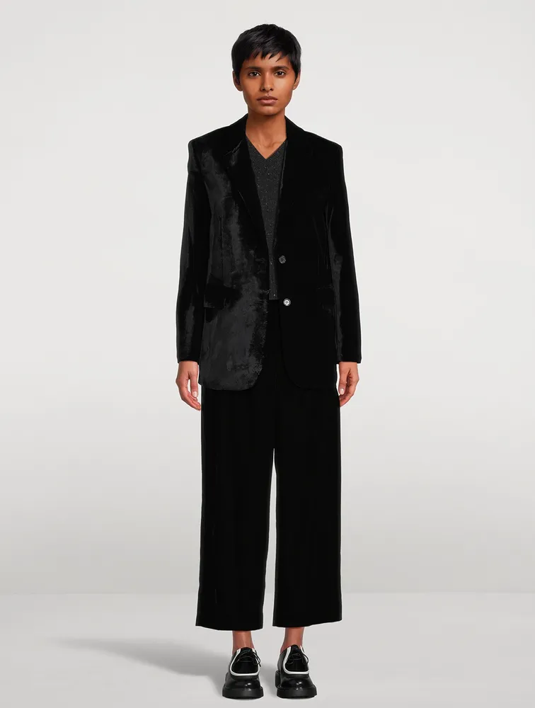Stretch Velvet Straight-Leg Trousers