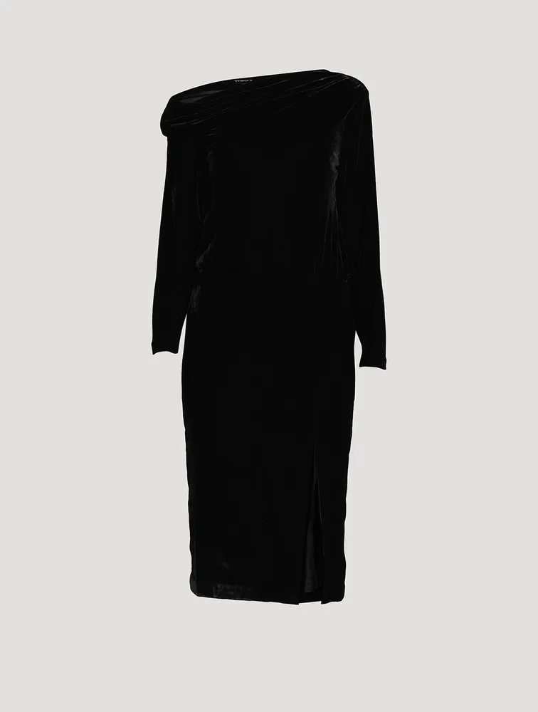 Off-The-Shoulder Velvet Midi Dress