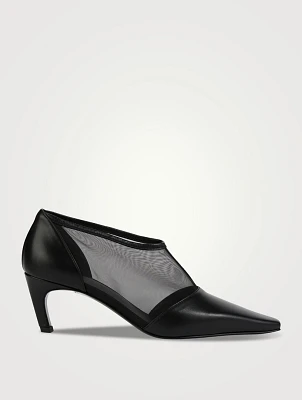 The T-Strap Mesh And Leather Pumps
