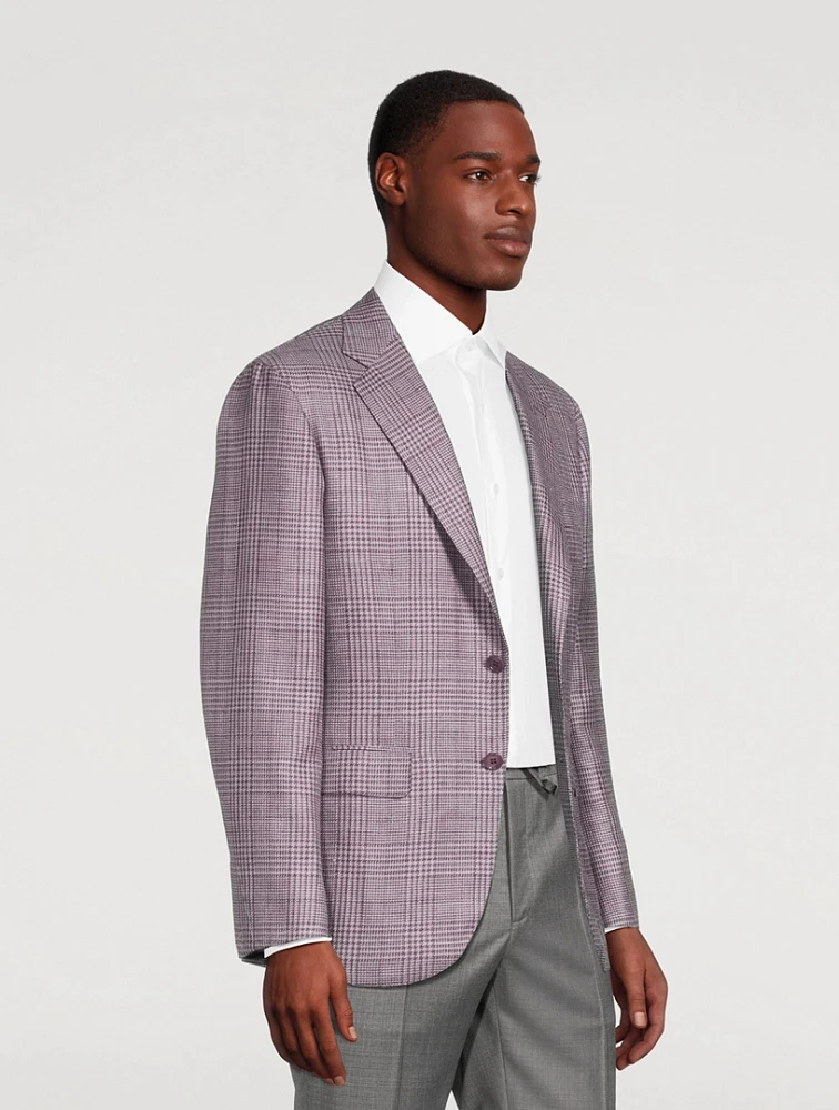 Wool Silk And Linen Jacket Prince of Wales Print