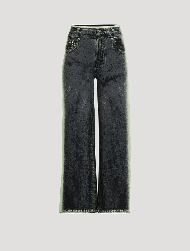 Zahra Wide Leg Denim Print Pants