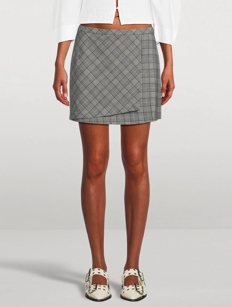 Wrap Mini Skirt Check Mix Print