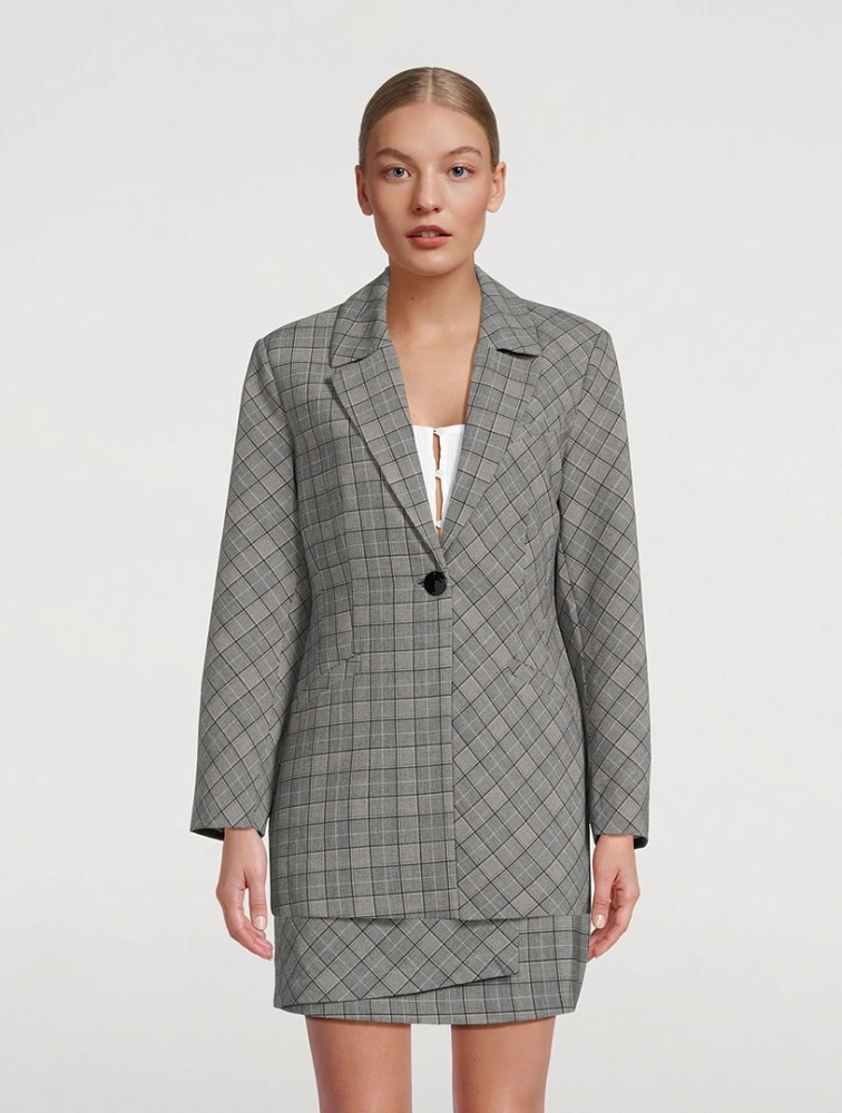 Single-Breasted Blazer Check Mix Print