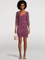 Ruched Mesh Dress Floral Print