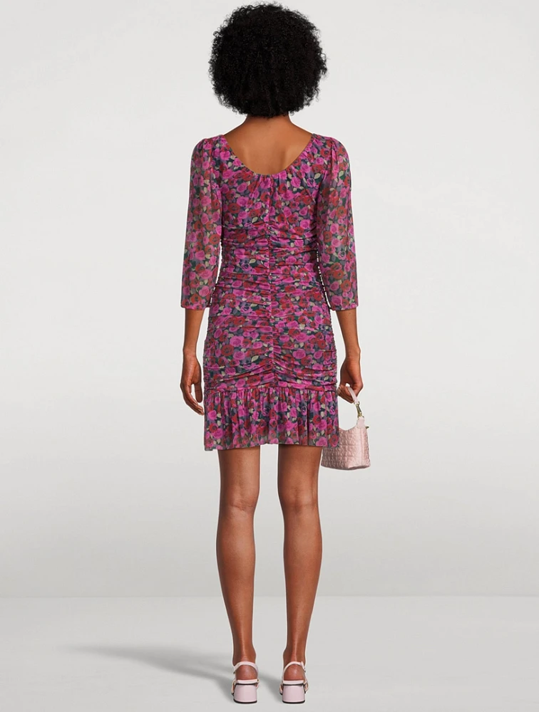 Ruched Mesh Dress Floral Print