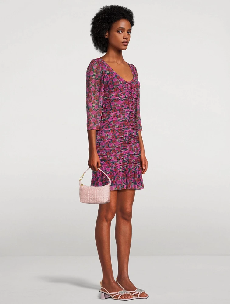 Ruched Mesh Dress Floral Print