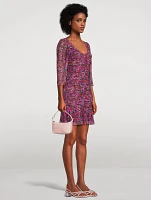 Ruched Mesh Dress Floral Print