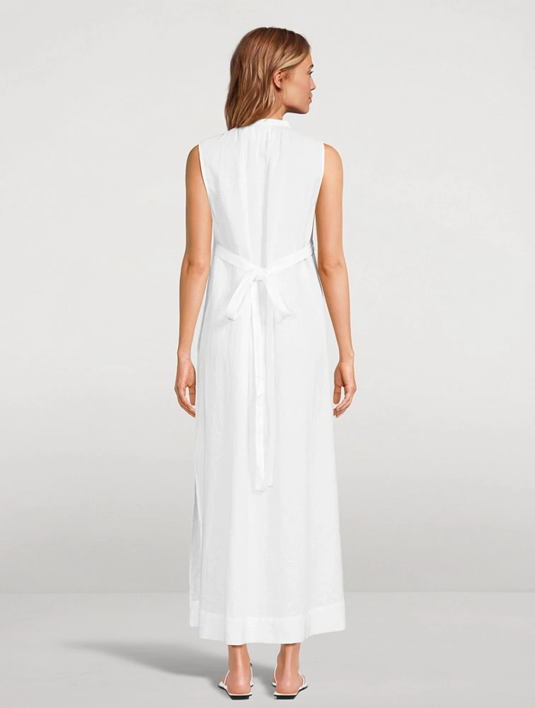Lucca Organic Linen Pleat Front Long Dress