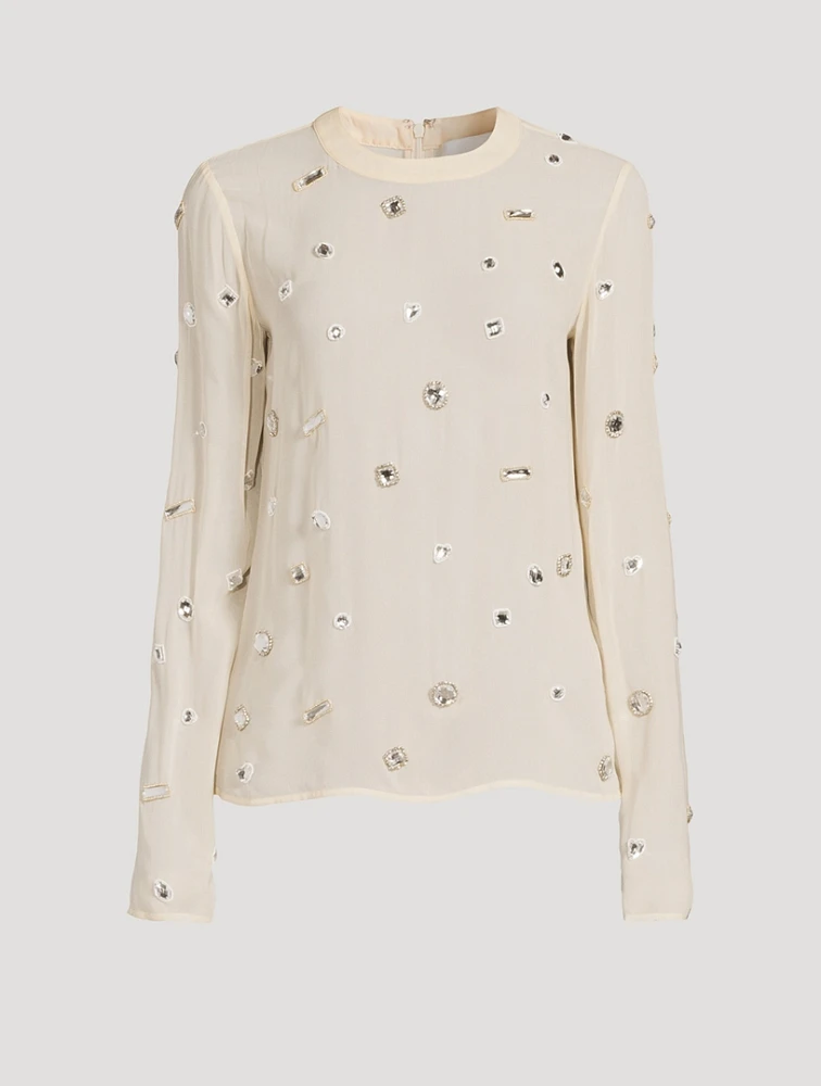 Halo-Embroidered Silk Chiffon Top