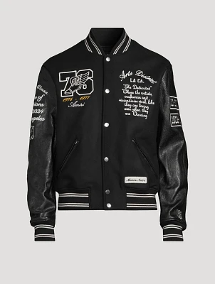 Wool Varsity Jacket With Leather Sleeve