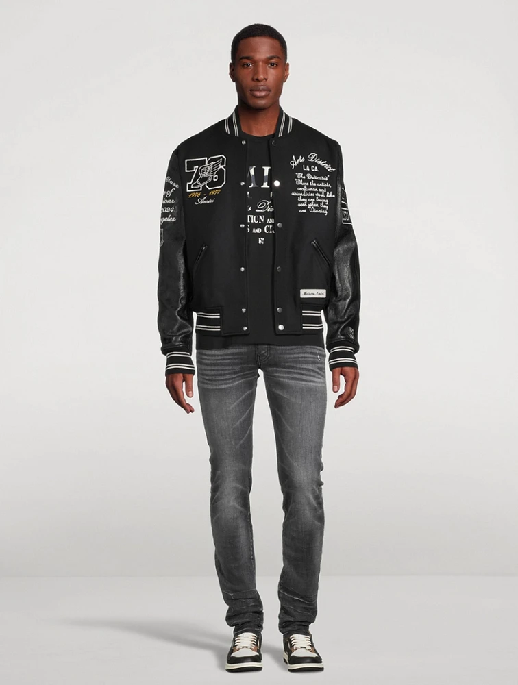 Wool Varsity Jacket With Leather Sleeve