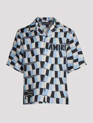 Silk Bowling Shirt Snake Checker Print