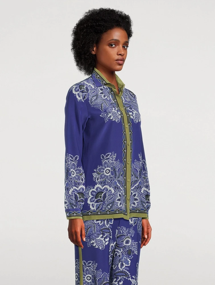 Crepe de Chine Shirt Bouquet Print