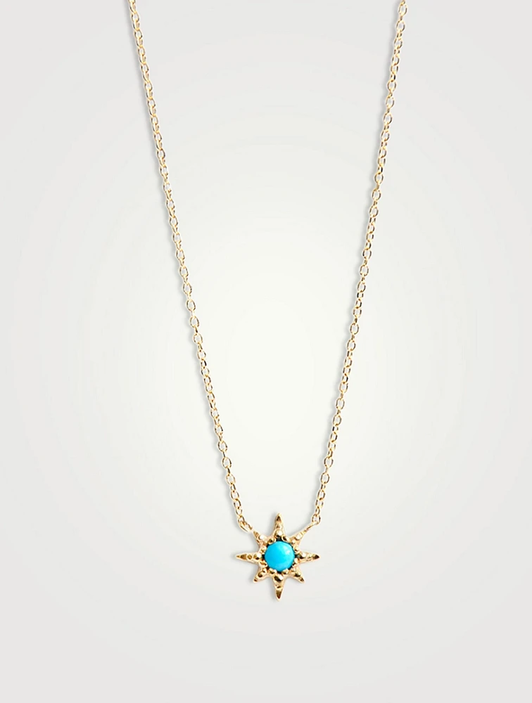 Aztec 14K Gold Micro Starburst Necklace With Turquoise