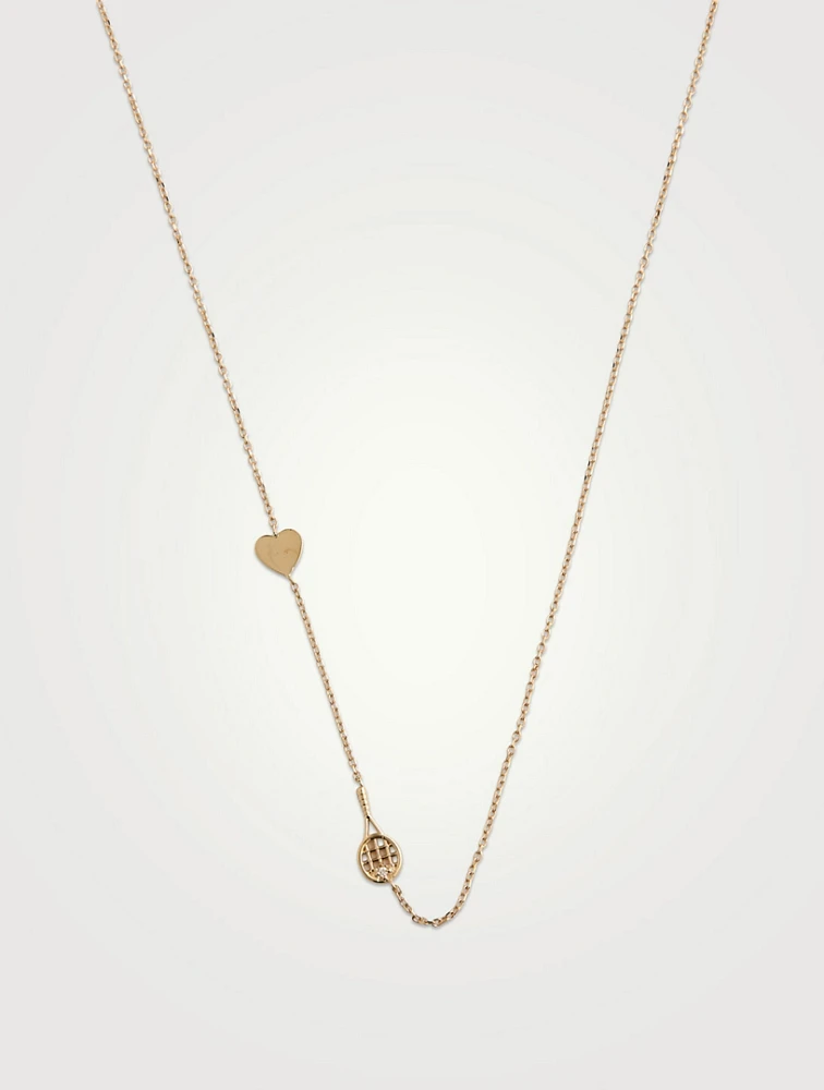 Love Letter Kelly 14K Gold Tennis Racket And Heart Necklace With Diamond