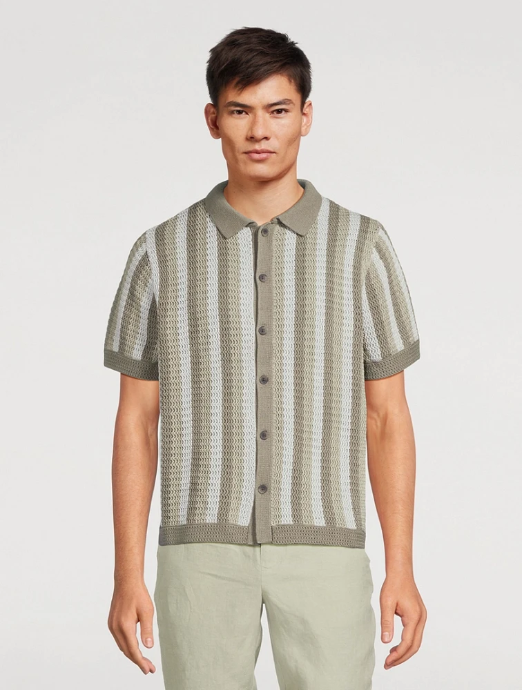 Crochet Stripe Short-Sleeve Shirt