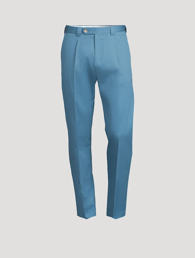 Stretch Cotton Twill Pleated Pants