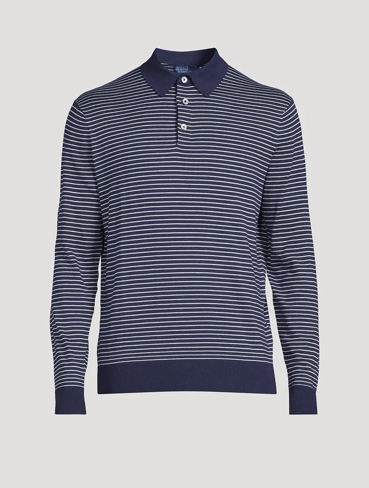 Cotton Polo Sweater Striped Print