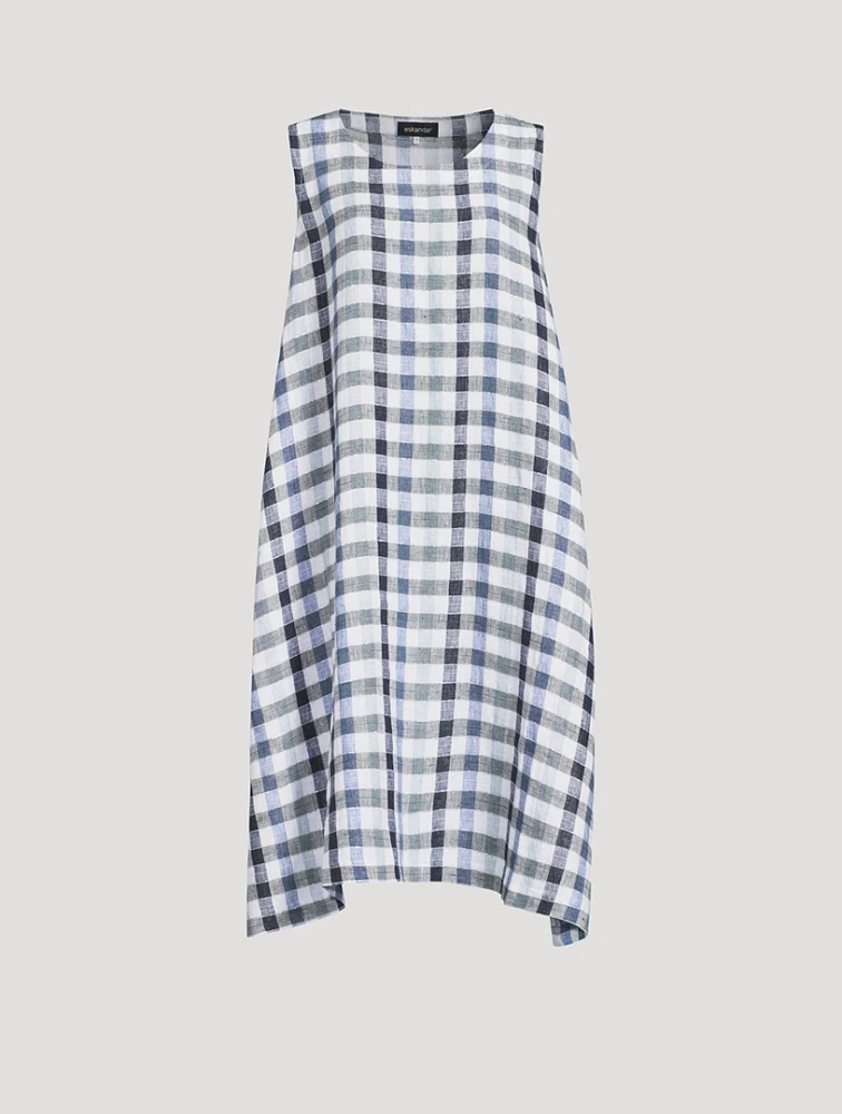Linen-Blend Midi Dress Plaid Print