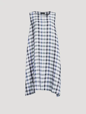 Linen-Blend Midi Dress Plaid Print