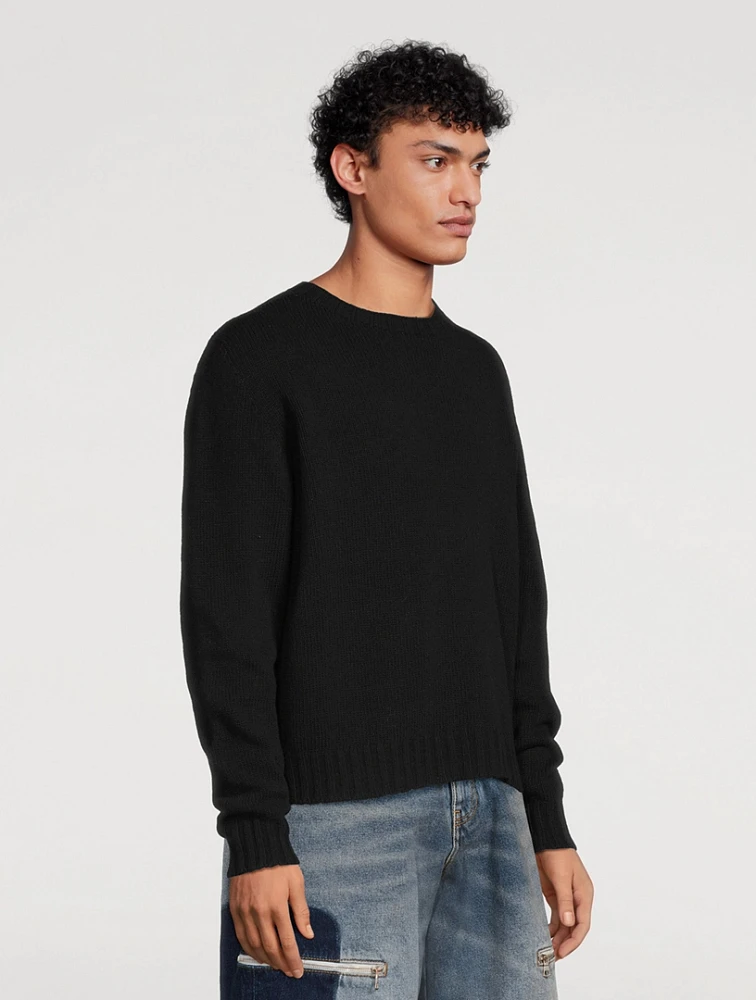 Wool-Blend Curved Logo Sweater