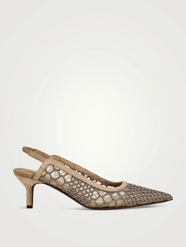 City Mesh Suede Slingback Pumps