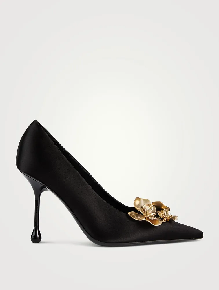 Ixia Floral Appliqué Satin Pumps