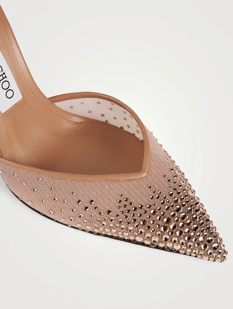 Saeda Embellished Mesh Pumps With Crystal Ankle Strap