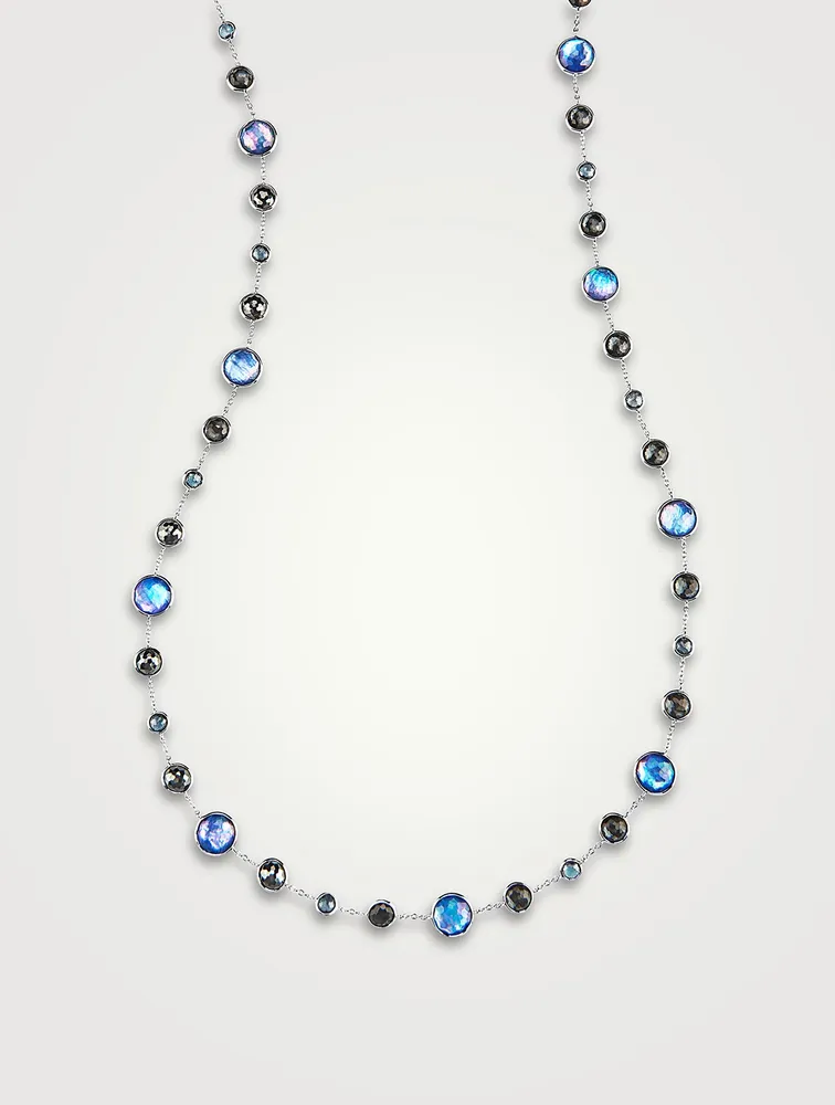 Long Lollitini Sterling Silver Necklace With Gemstones