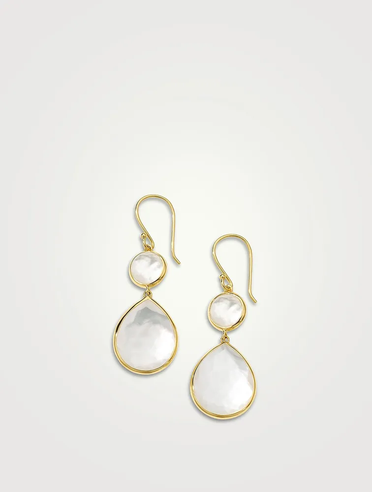 Rock Candy 18K Gold Snowman Teardrop Earrings With Rock Crystal And Mother-Of-Pearl