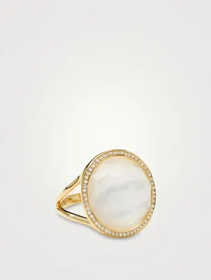 Medium Lollipop 18K Gold Mother-Of-Pearl And Rock Crystal Ring With Diamonds