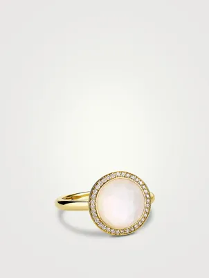 Small Lollipop 18K Gold Mother-Of-Pearl And Rock Crystal Ring With Diamonds