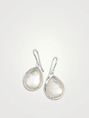 Small Rock Candy Sterling Silver Teardrop Earrings With Rock Crystal And Mother-Of-Pearl